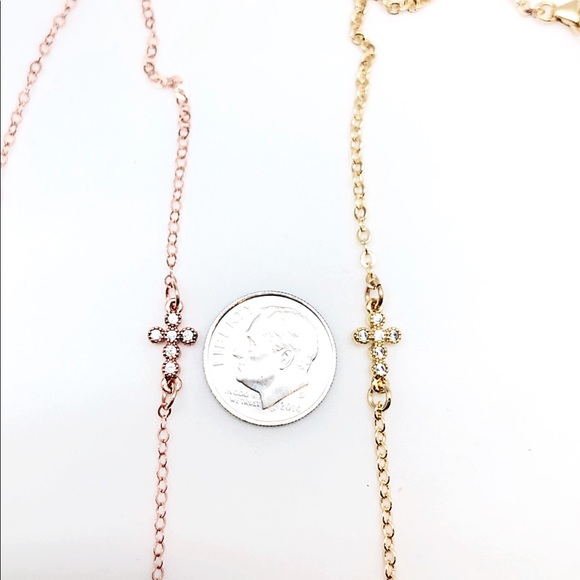 CZ Sideways Tiny Cross Necklace Yellow, Rose, White Gold Filled NWT, Gift Box - Picture 5 of 6